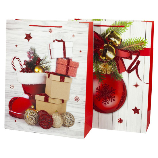 Подарочные пакеты новогодние 31*40*12cm с глиттером, Unison, 5173L (5173L)