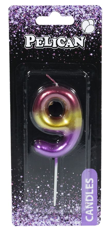 Свеча для торта Pelican "9" РАДУЖНАЯ 6 см Разноцветный Pelican (866069)