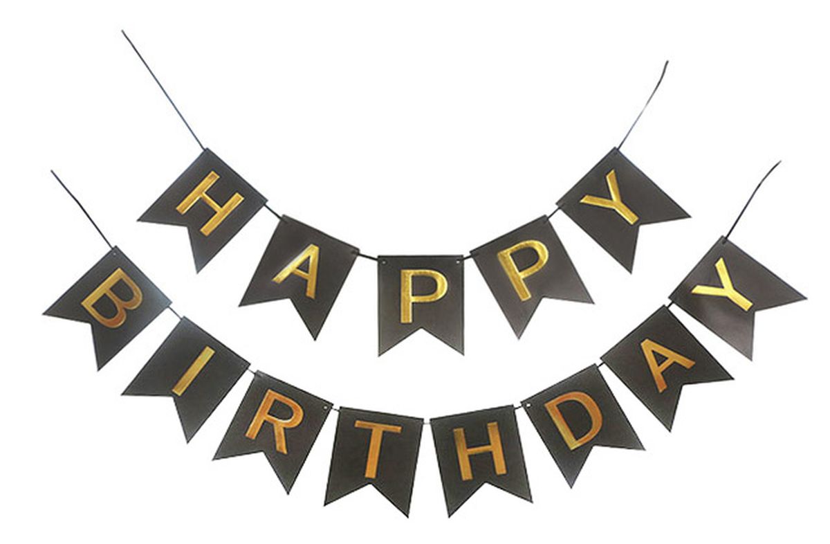 Гирлянда-флажки "Happy birthday"  16см,черный Unison (871058)