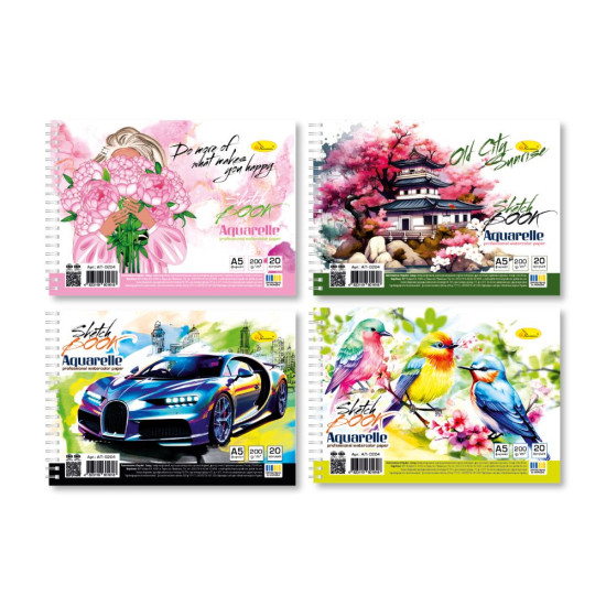 Скетч-бук "Акварельний" 20 арк А5 акварельний папір 200г/м² Різнокольоровий Unison (СБА-А5-20/АП-0204)