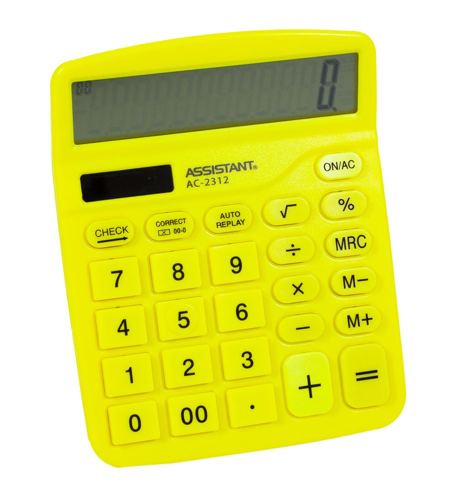 Калькулятор  настольный жёлтый, Assistant, 12разр., 2-е питание, 138х103ч27мм, AC-2312 (AC-2312 yellow)