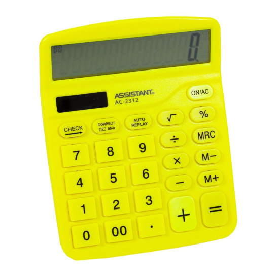 Калькулятор  настольный жёлтый, Assistant, 12разр., 2-е питание, 138х103ч27мм, AC-2312 (AC-2312 yellow)