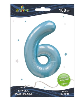 Цифра фольгированная Pelican "6" голубая 100см Голубой Pelican (831086)