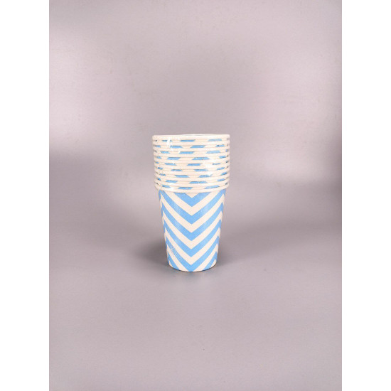 Бумажные стаканы "Зигзаг", 10 шт., 250 мл., цвет - голубой с белым, Польша (7500-3)