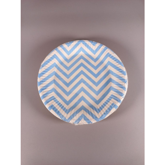 Бумажные тарелки "Зигзаг", (10 шт.), Ø – 18 см, цвет – голубой с белым, Польша (7500-12)