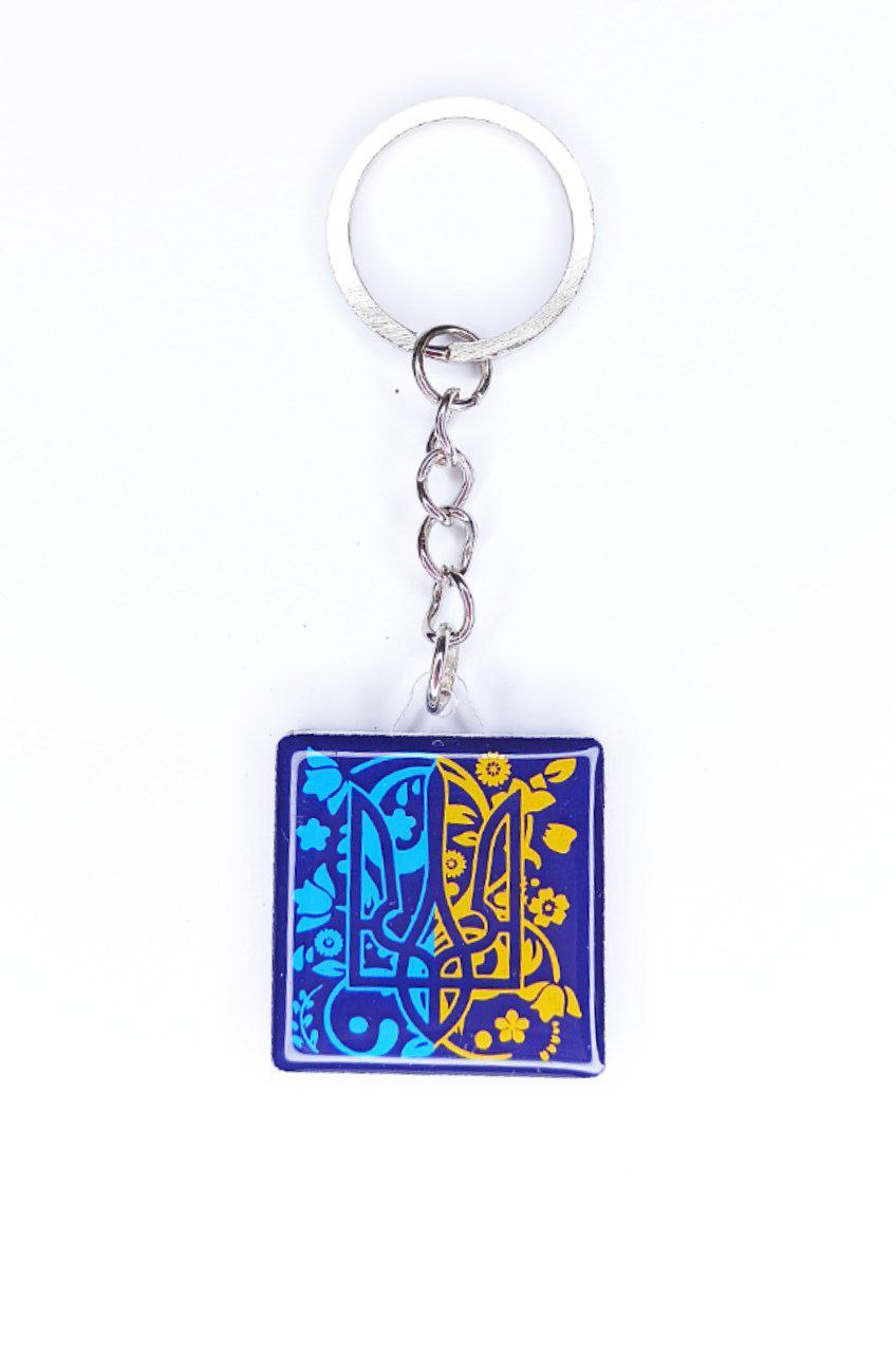 Брелок акриловый квадрат 30х36мм,  шильда 30-30мм, "Герб Украины" Желто-синий Unison (UNB-1007)