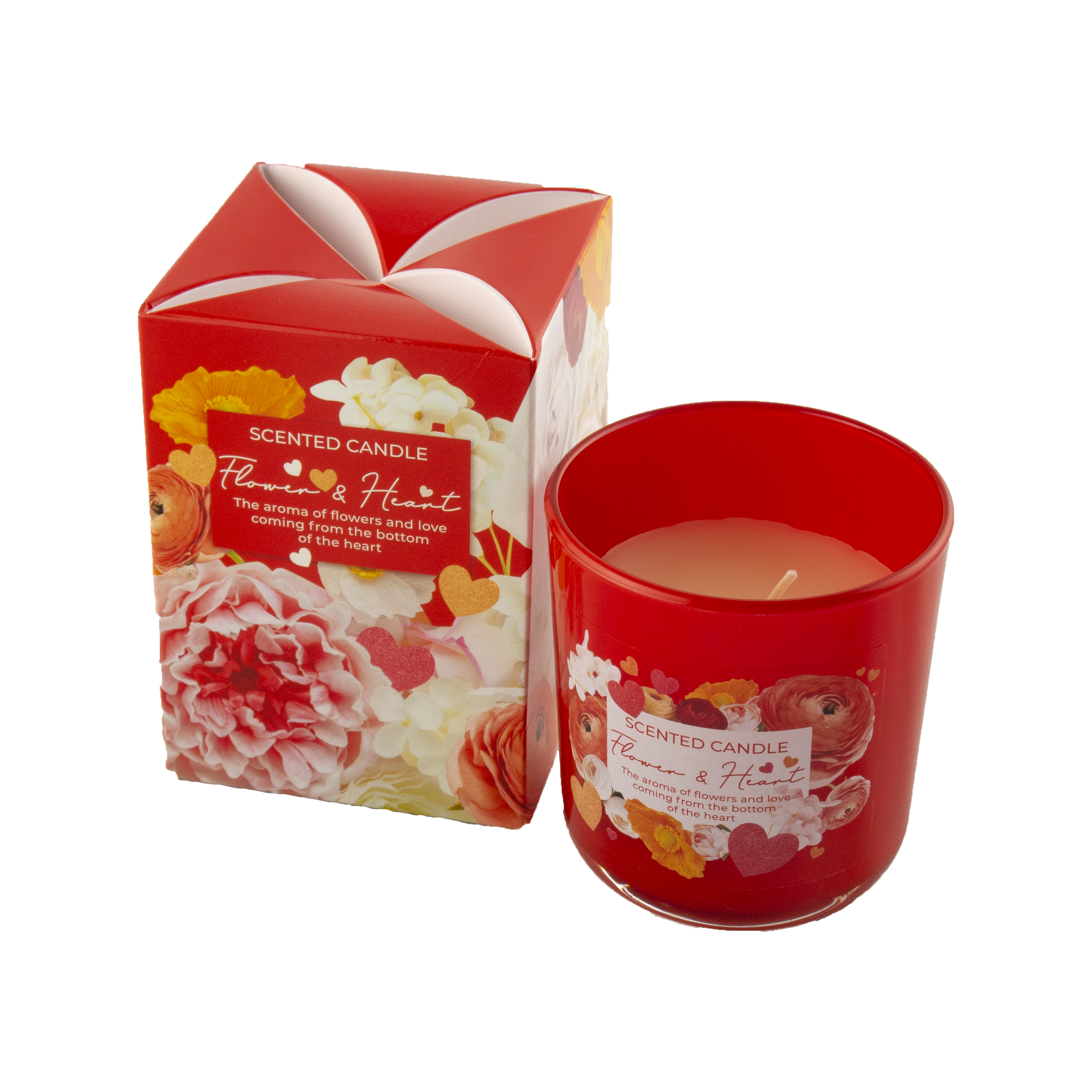 Свеча ароматическая "Цветок и сердце" 30часов, 150г, 8,7 х 8см (парафин) Красный Bartek Candles (74216)
