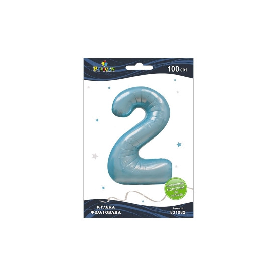 Цифра фольгована Pelican, "2" блакитна 100см Блакитний Pelican (831082)
