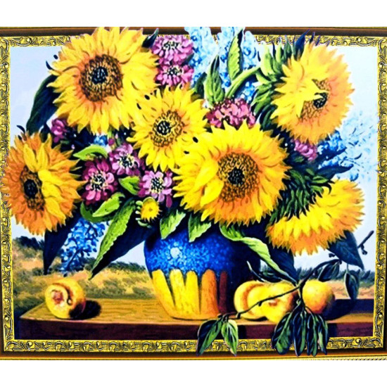 Алмазная мозаика 5D по номерам 40*50см "Букет подсолнечников"  карт уп. (Полотно на раме камни) (30615)