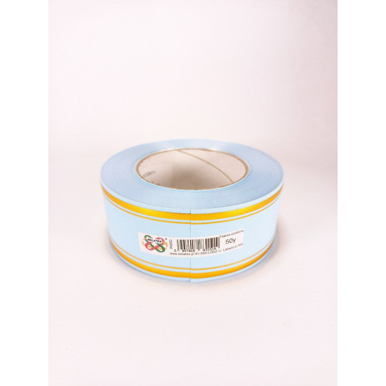 Стрічка пластикова 5см, 50 ярд,небесно-  блакитна + 2 золоті смужки (PAS50 -2 sky blue)