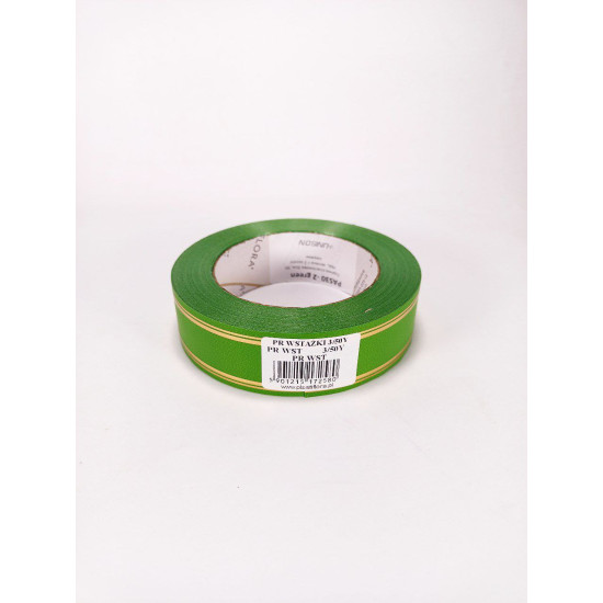 Стрічка пластикова 3см, 50 ярд,  зелена + 2 золоті смужки Зелений Unison (PAS30 -2 green)