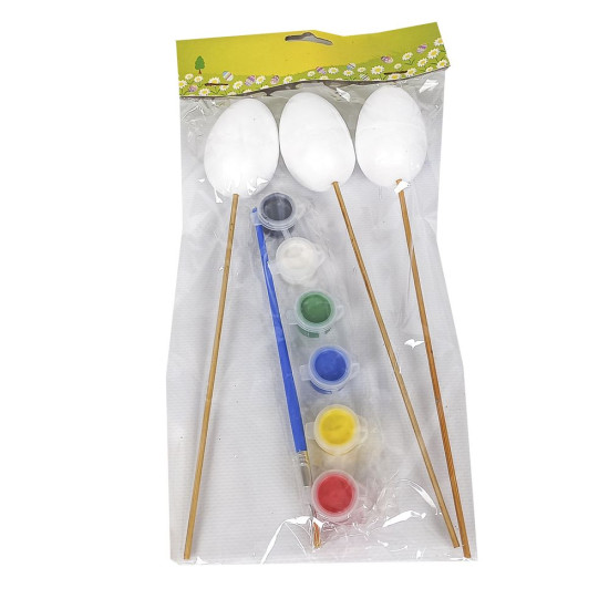 Набір "Розфарбуй сам"заготовка - Яйця на дерев'яній паличці 24см-3шт з фарбою Різнокольоровий Без бренду (L00103)