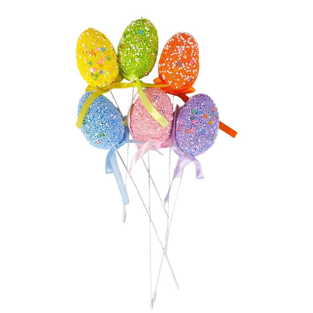 Набор цветных пасхальных яиц  6см - 6шт на палочке см Разноцветный Unison (202934-6)