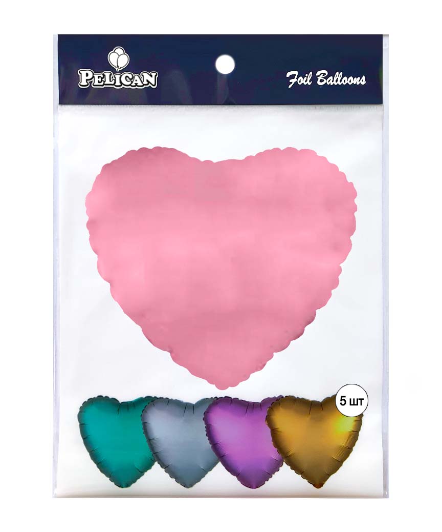 Шарик фольгированный Pelican сердце 18 "(45см), фиолетовый светлый, 5шт/уп Фиолетовый Pelican (833612)