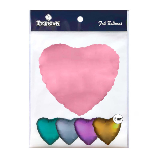 Шарик фольгированный Pelican сердце 18 "(45см), фиолетовый светлый, 5шт/уп Фиолетовый Pelican (833612)
