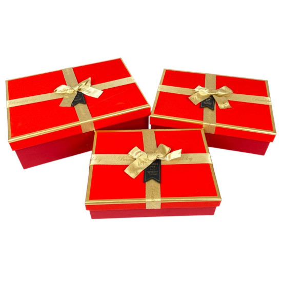 Набор коробок 3 шт прямоугольные, 29 х 21 х 10см  с глитером (10240-red)