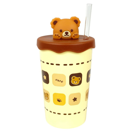 Склянка керамічна 450мл із силіконовою кришкою та трубочкою "Ведмідь" (513)