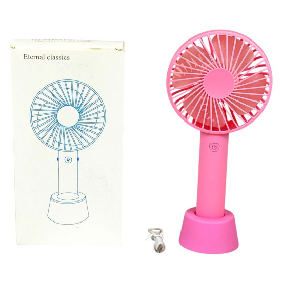 Вентилятор 21см, з ручкою + підставка для столу, 3 режима, micro/ USB Рожевий Unison (9231-CP pink)