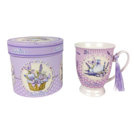 Чашка керамічна 350мл "Лаванда-метелики" у подарунковій коробці (873)