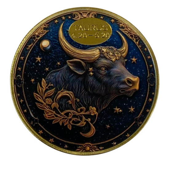 Монета-сувенир с изображением знака зодиака "Телець", 4см в капсулах (Cs - Taurus)