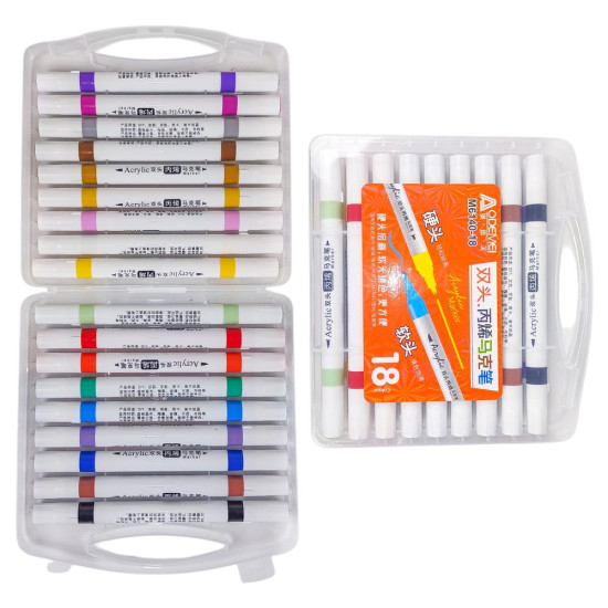 Набор акриловых скетчмакеров двухсторонние Aodemei мягкий+твердый, 18шт (6140-18M)