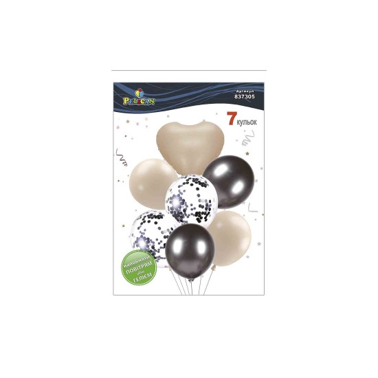 Набор из 7 шариков "Сердце, латте микс с черным хромом" Pelican (837305)