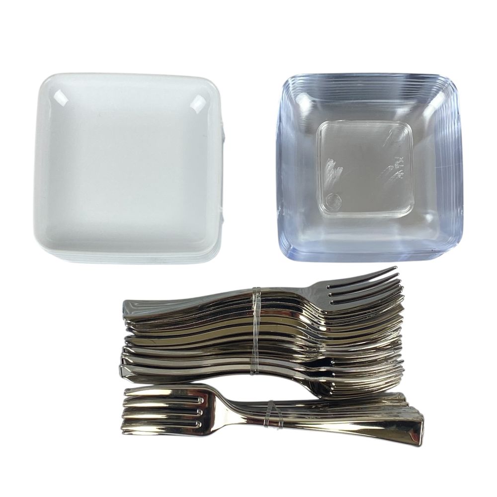 Набір пластиковий багаторазовий  "Міні закуска" - 24 тарілки  6,3см, 24 виделки Unison (7500-202)