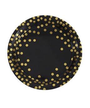 Тарелки бумажные TM Pelican 23cm "Чорные с золотым горошком"   10шт (871706)