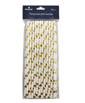 Трубочки для напитков TM Pelican "Белые с золотым горошком"   25шт (871501)