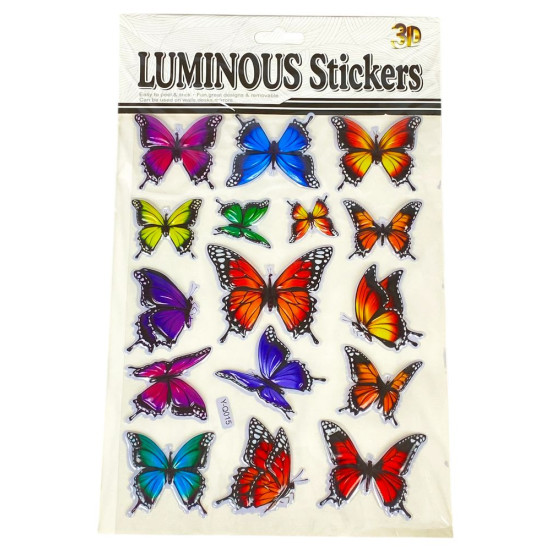 Наклейка пластиковая рельефная флуоресцентная, 10 х 30см  Бабочки (Y-Q015)
