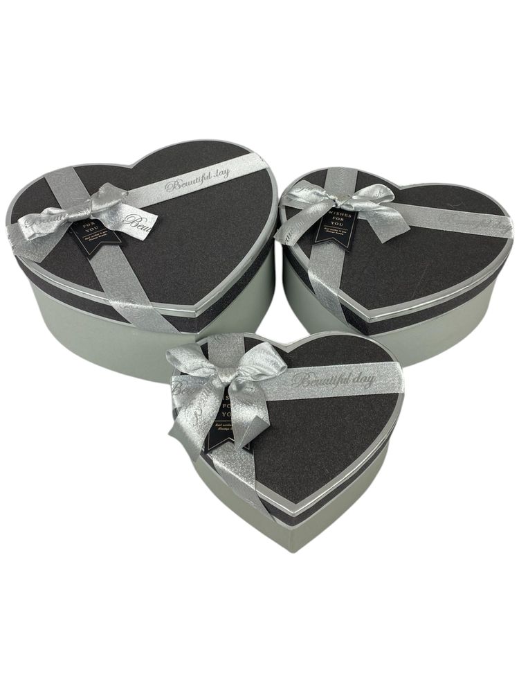 Набор коробок 3 шт сердце,  22 х 18 х 9,5см (10237-silver)
