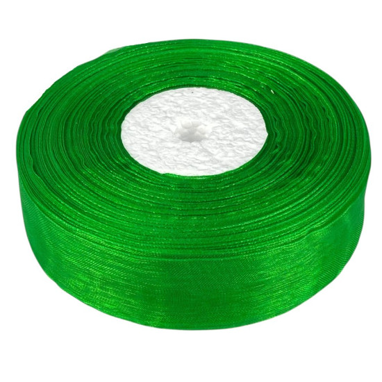 Лента с органзы  зеленая 2,5 см х  50 ярдов Зеленый Marill (D02025-1019)