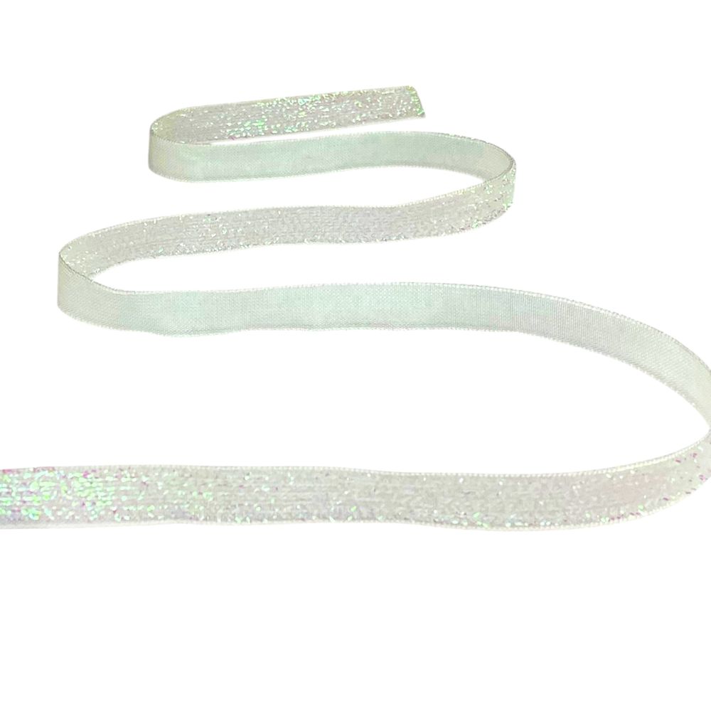 Бархатная лента с люрексом 1,0 см х 50 ярдов Белый Marill (D00710- 28)