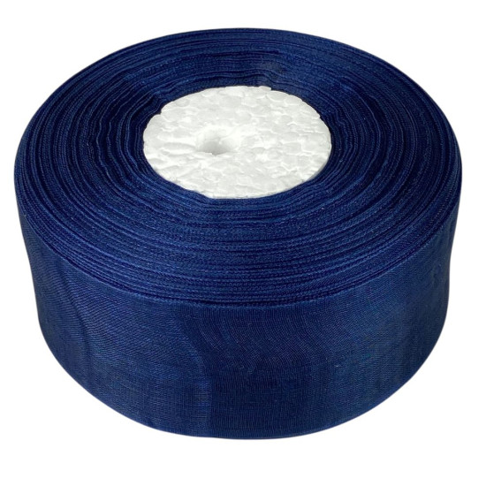 Лента с органзы  темно-синяя 4,0 см х  50 ярдов Синий Marill (D02040-bk19)