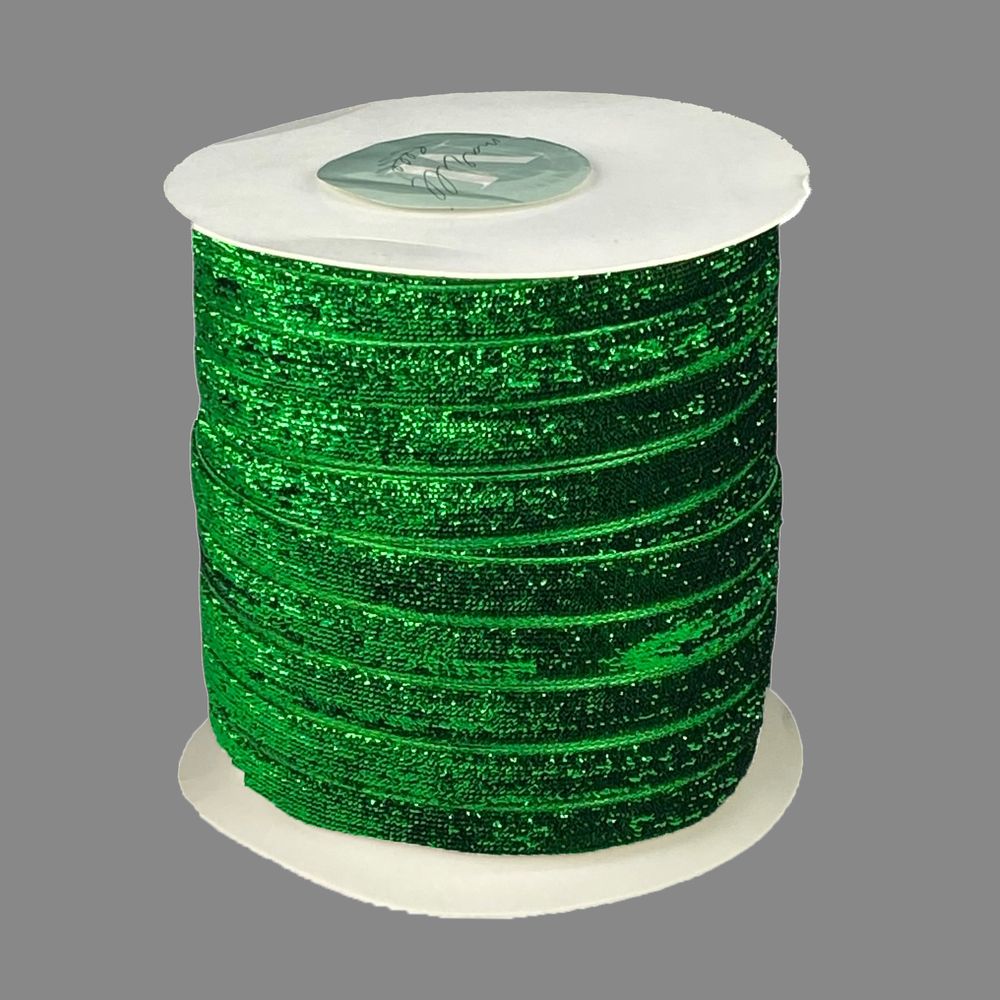 Бархатная лента с люрексом 1,0 см х 50 ярдов Зеленый Marill (D00710- 06)