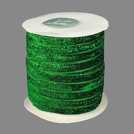 Бархатная лента с люрексом 1,0 см х 50 ярдов Зеленый Marill (D00710- 06)