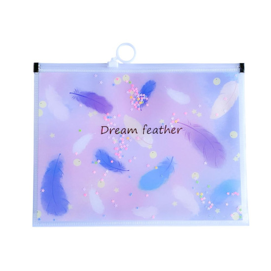 Папка для зошитів А5+ на блискавці "Сипучі блискітки-Пір'я" 24 х 18,5см (152)