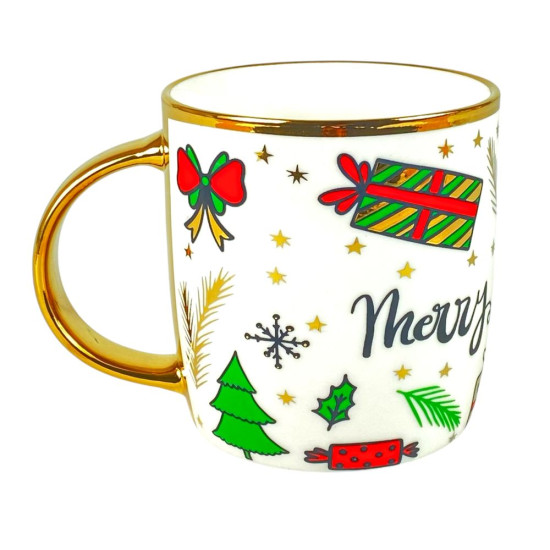 Чашка 350мл Новогодний принт с золотом (CP7436)