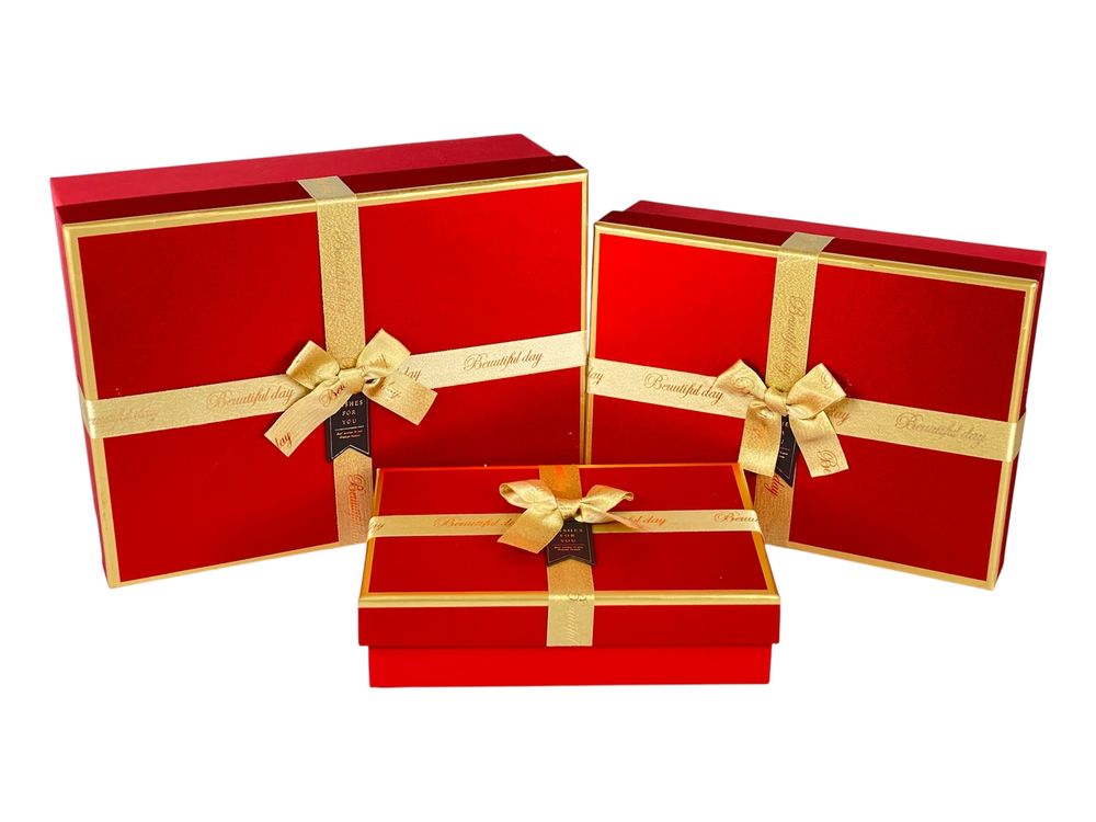 Набор коробок 3 шт прямоугольные, 33 х 25 х 12см  с глитером (10241 dark red)