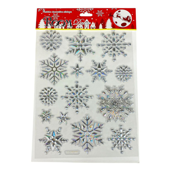 Наклейка пластиковая объемная с глитером и фольгой 31,5 х 25см Снежинки (YD-142-001-004(YD11114))