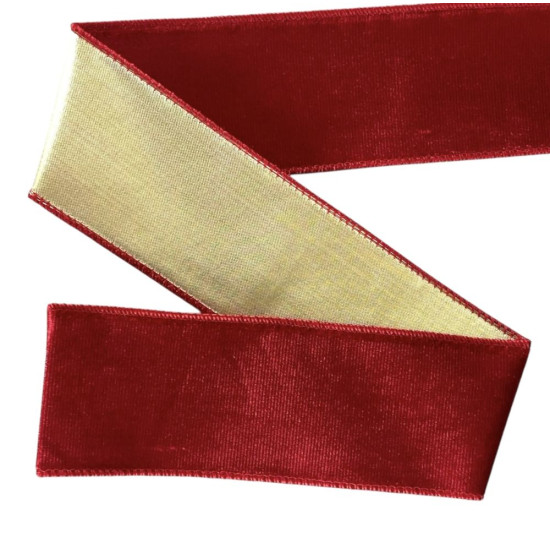 Лента бархатная новогодняя  63мм , красная 10 ярд Красный Unison (D30253 red)