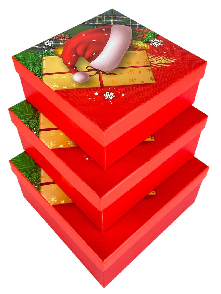 Подарункова новорічна коробка 19 х 19 х 9,5смм, 3шт/наб (2034Y-404L)