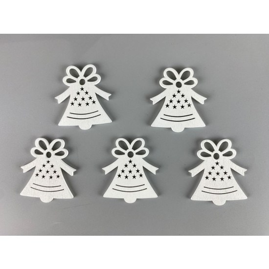 Дерев'яний дзвіночок з бантом 5 х 6см, білий, 5шт (TK-031)