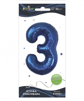 Цифра фольгированная  "3" индиго 32"(80cm) Pelican (830983)