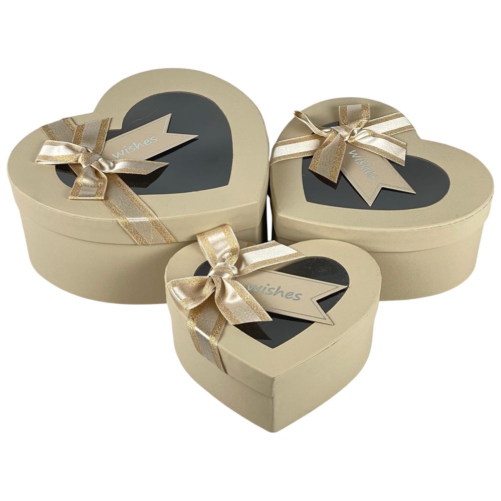 Коробка подарочная сердце в наборе - 3 шт с прозрачной крышкой и бантиком (330492L)