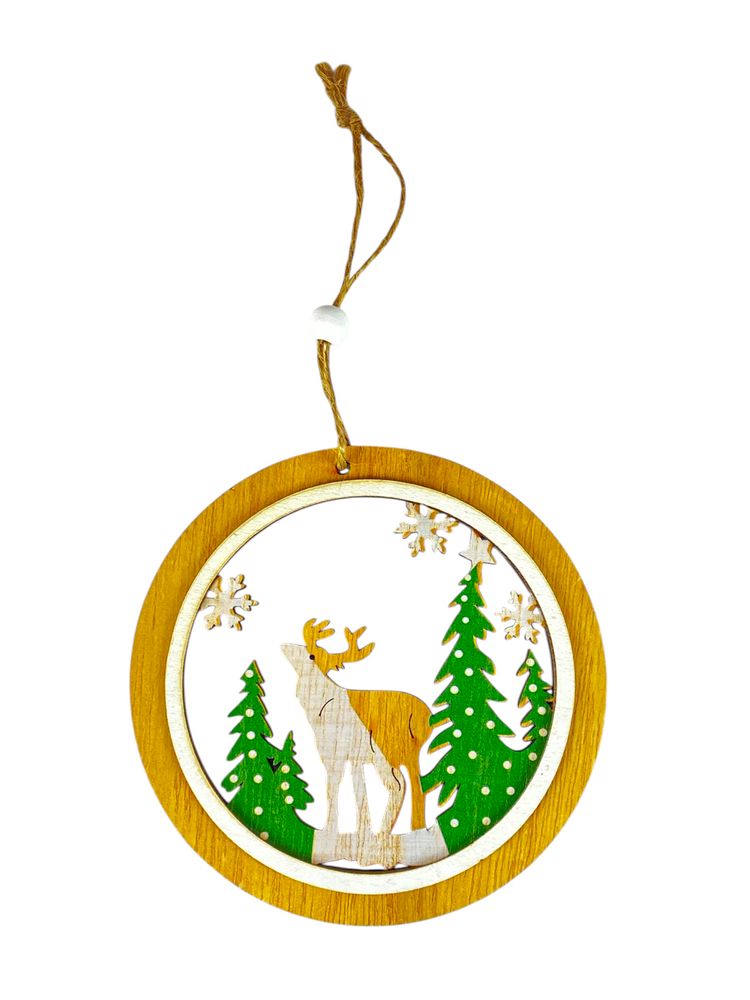 Деревянная подвеска шар с оленем 11см (L00403.1)