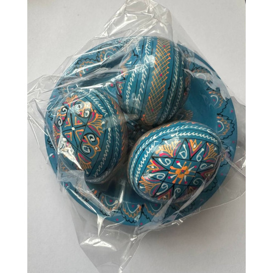 Набор декоративных деревянных писанок на тарелку с традиционным орнаментом Синий Unison (L-001  blue)