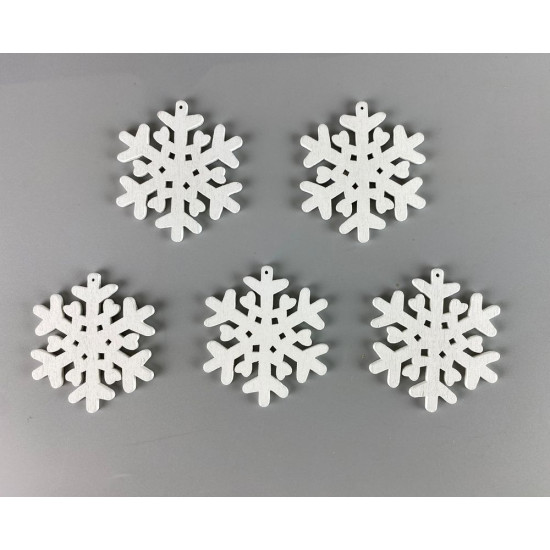 Деревянная снежинка-подвеска 5х6см, белая, 5шт (TK-036)