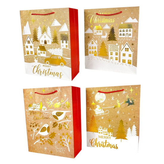 Пакет подарунковий  новорічний , 26 х 32 х 12cm 4 дизайни Unison (Y2908M)