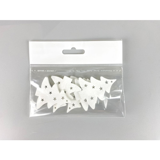 Дерев'яна ялинка з зірками 5 х 6см, біла, 5шт (TK-027)